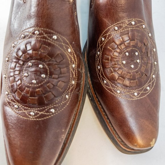 Ariat Womens Size 7 Mule Brown Leather Slip On Western Studded Medallion Heel - Picture 2 of 8